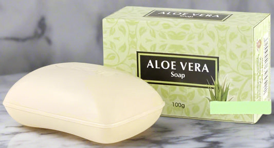 Aloe Vera soap bar with packaging on a white background