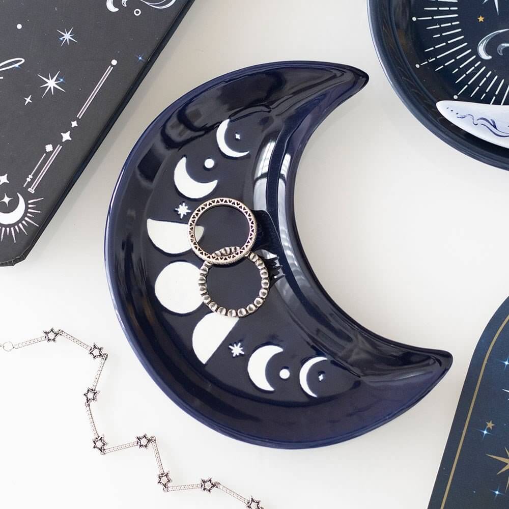 Blue Moon Phase Crescent Moon Ceramic Trinket Dish
