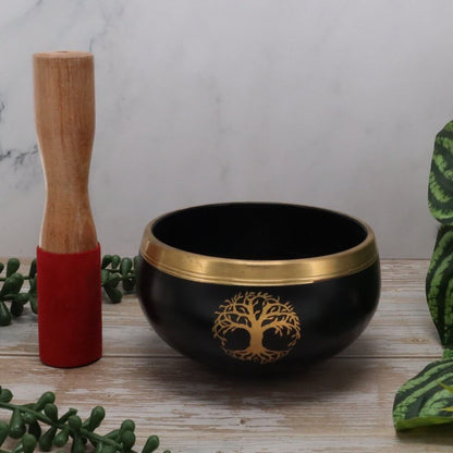 Tree of Life Black Brass Singing Bowl 6.5cm x 11cm