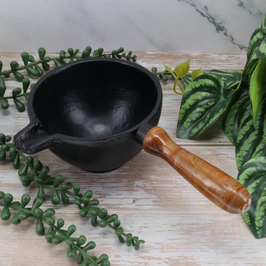 Cast Iron Pouring Charcoal Burner with Wood Handle