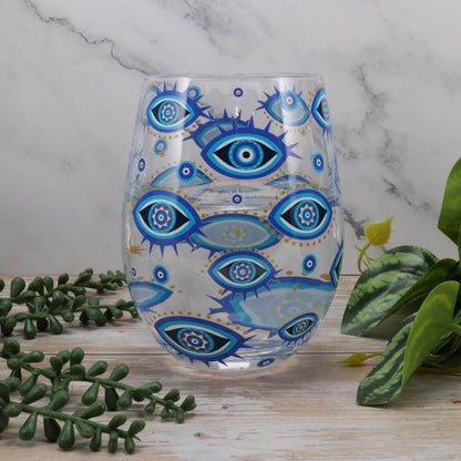 All Seeing Eye Print Stemless Glass Cup