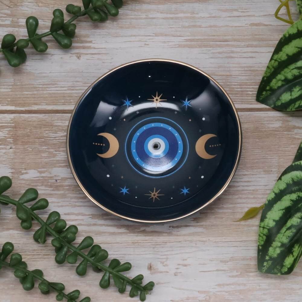 Blue All Seeing Eye Print Incense Holder Plate