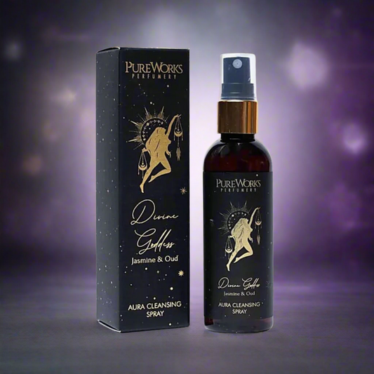 PureWorks Divine Goddess aura cleansing spray with packaging on a white background