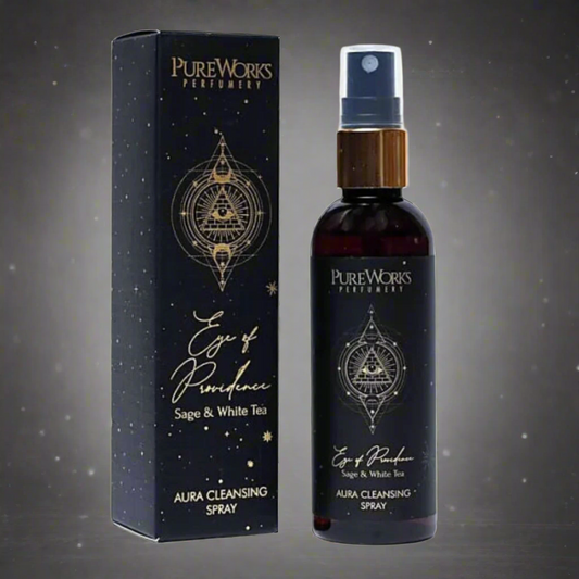 PureWorks Perfumery Aura Cleansing Spray with packaging on a white background