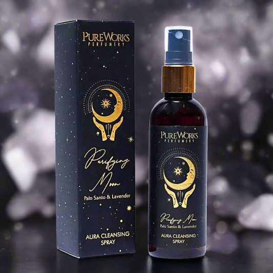 PureWorks Perfumes 'Perfuming Moon' Aura Cleansing Spray with packaging on a white background
