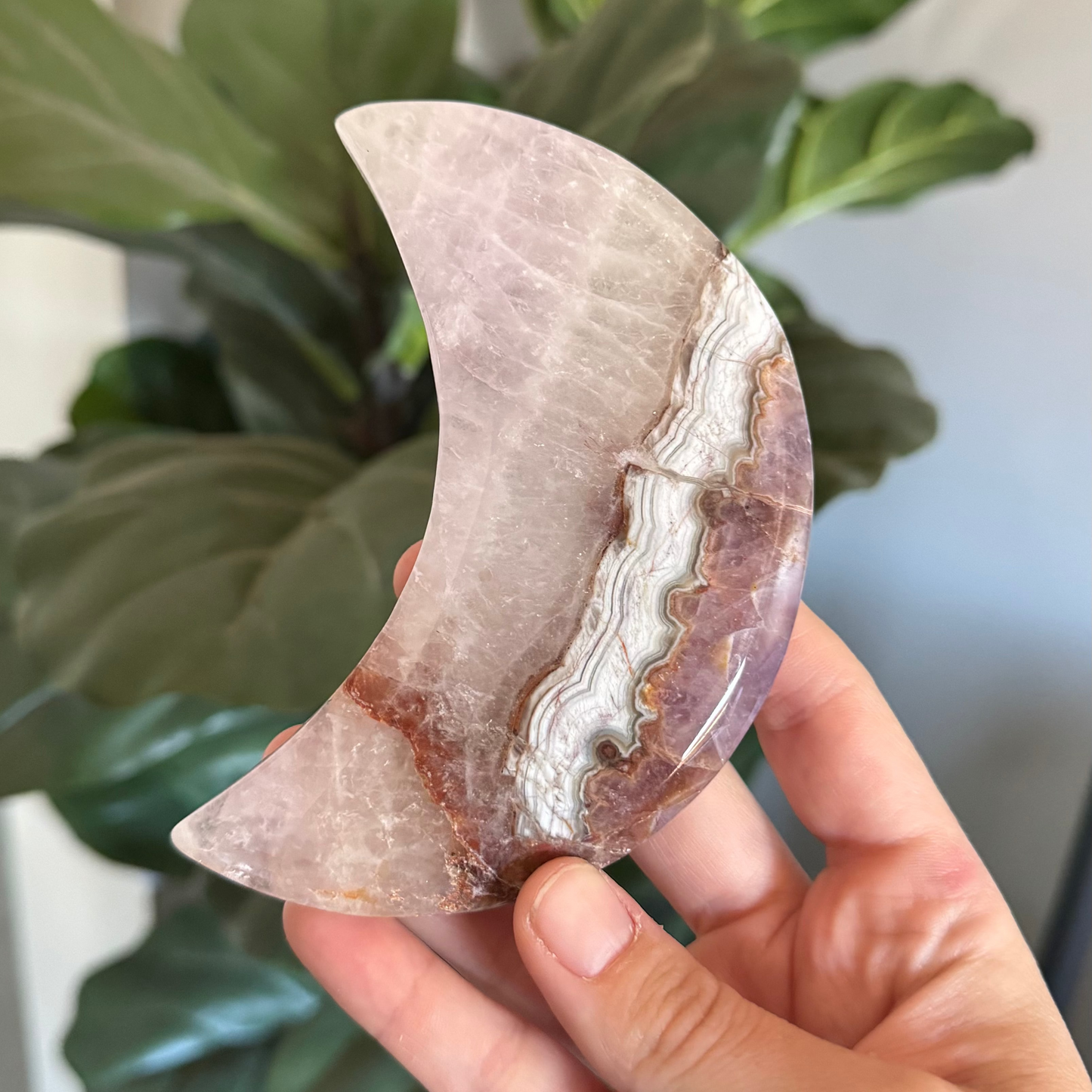 Moon Stone Crystal Carving on Stand AGATE AMETHYST
