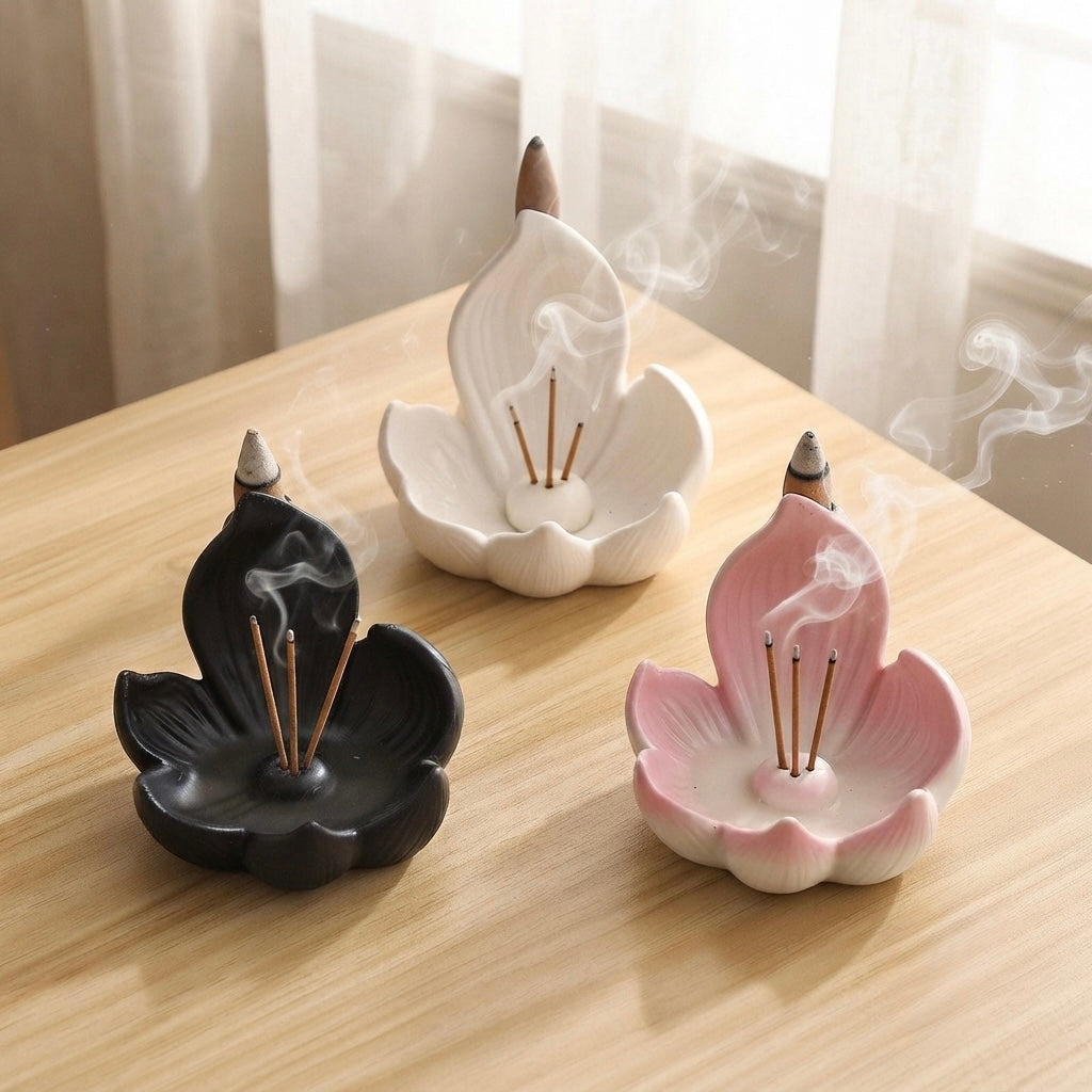 Lotus Ceramic Backflow Incense Cone Holder
