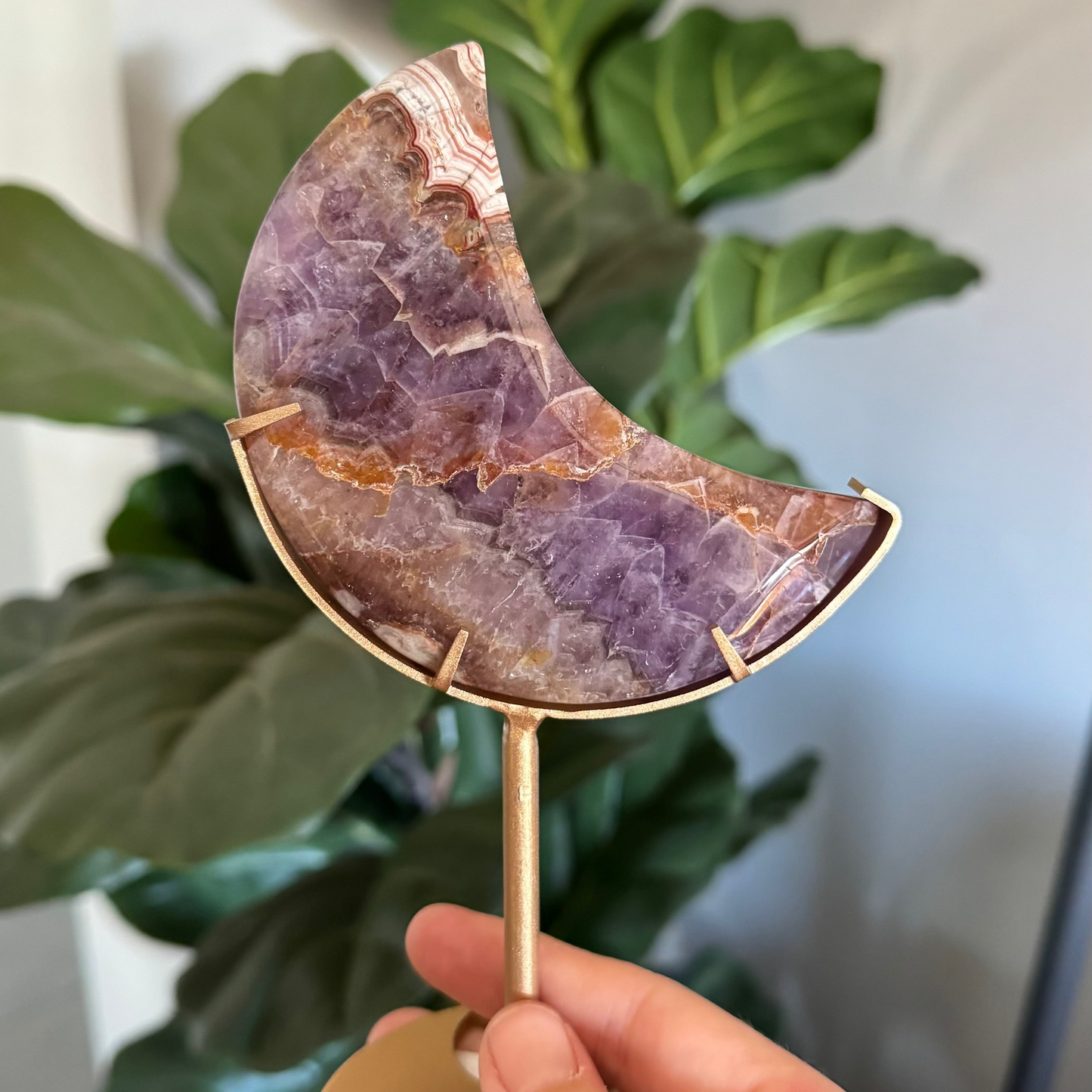Moon Stone Crystal Carving on Stand AGATE AMETHYST