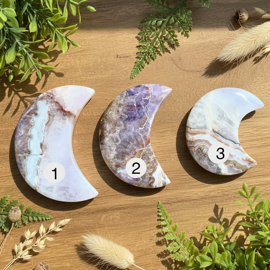 Moon Stone Crystal Carving on Stand AGATE AMETHYST