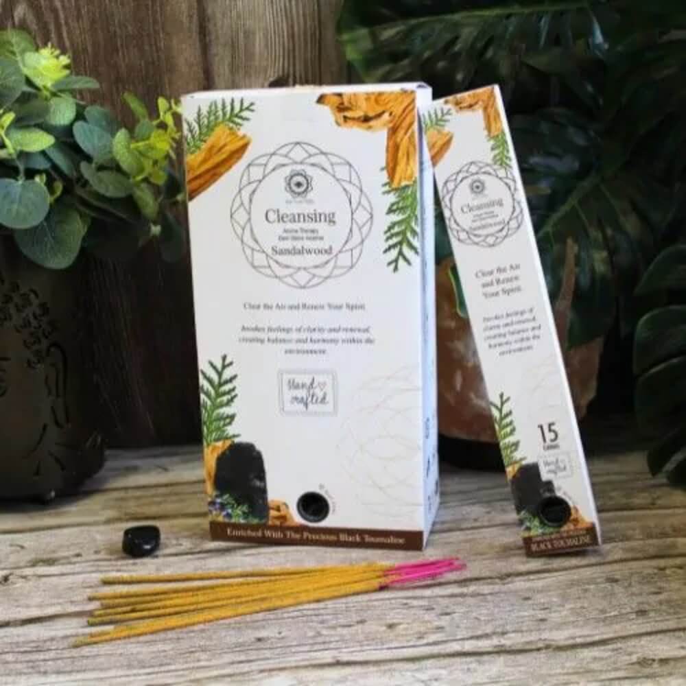 Green Tree Gemstone CLEANSING Incense SANDALWOOD & BLACK TOURMALINE