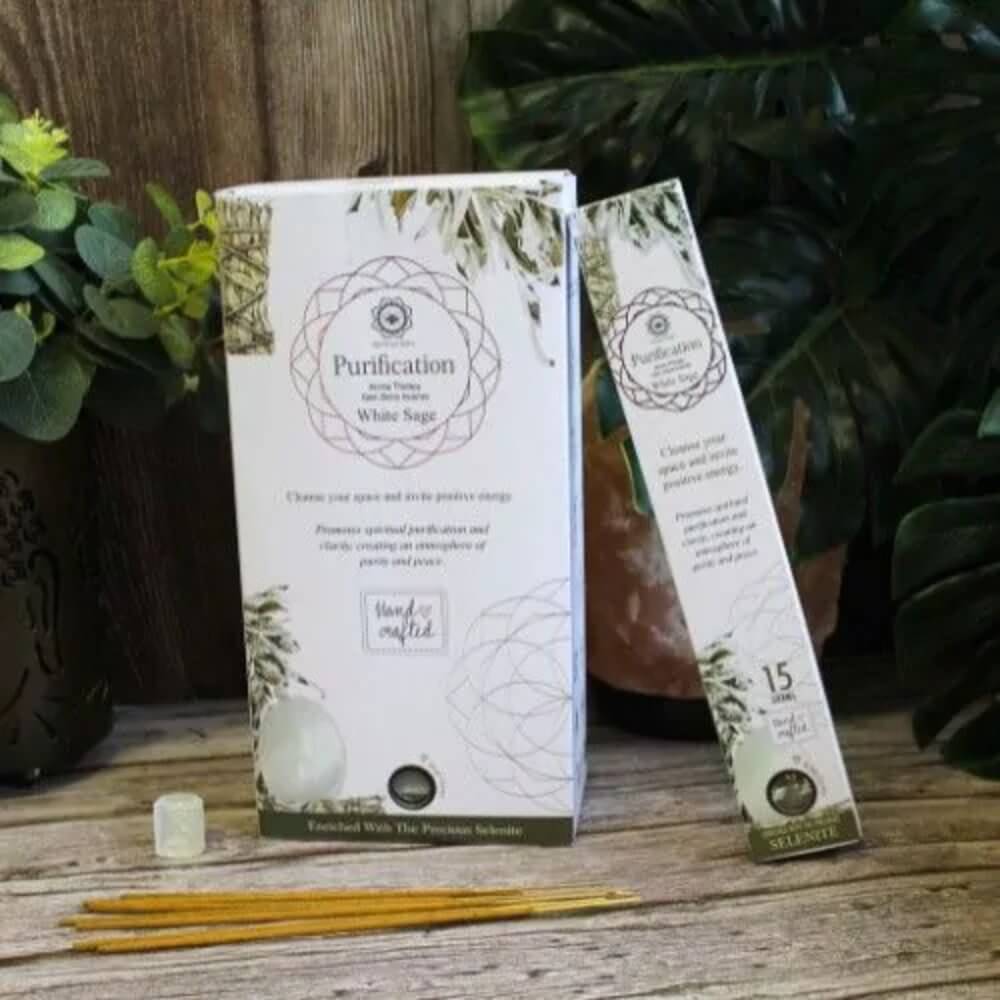 Green Tree Gemstone PURIFICATION Incense WHITE SAGE & SELENITE