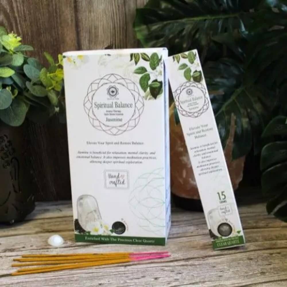 Green Tree Gemstone SPIRITUAL BALANCE Incense JASMINE & CLEAR QUARTZ