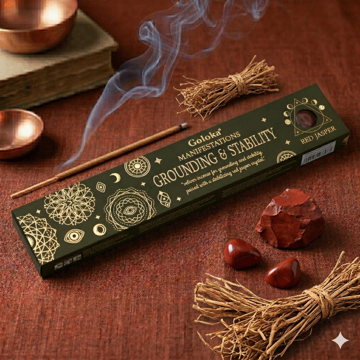 Goloka Manifestation Incense GROUNDING & STABILITY Vetiver with red jasper crystal