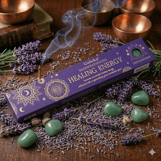 Goloka Manifestation Incense HEALING ENERGY Lavender with green aventurine gem
