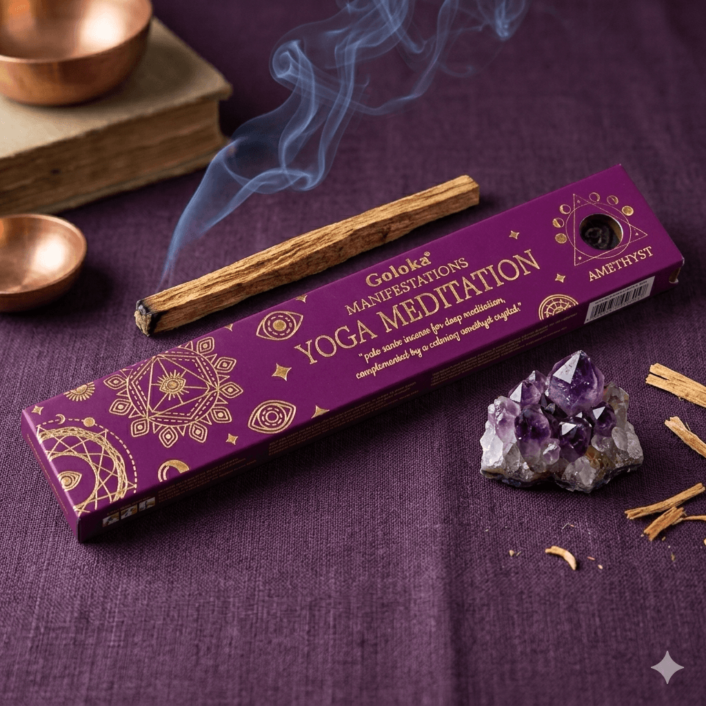 Goloka Manifestation Incense YOGA MEDITATION Palo Santo with Amethyst crystal