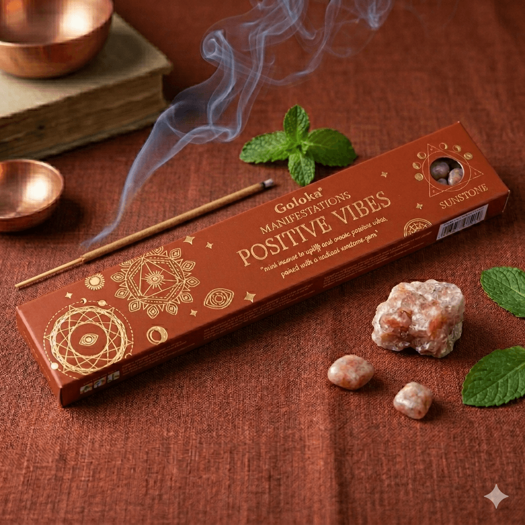 Goloka Manifestation Incense POSITIVE VIBES Mint with Sunstone crystal