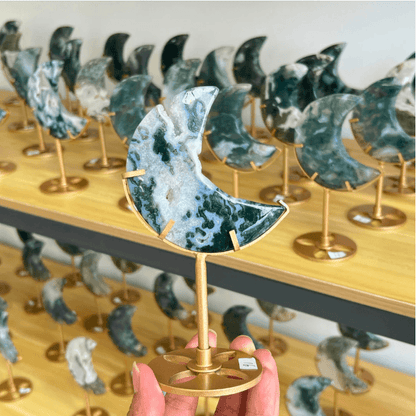 Moon Stone Crystal Carving on Stand MOSS AGATE
