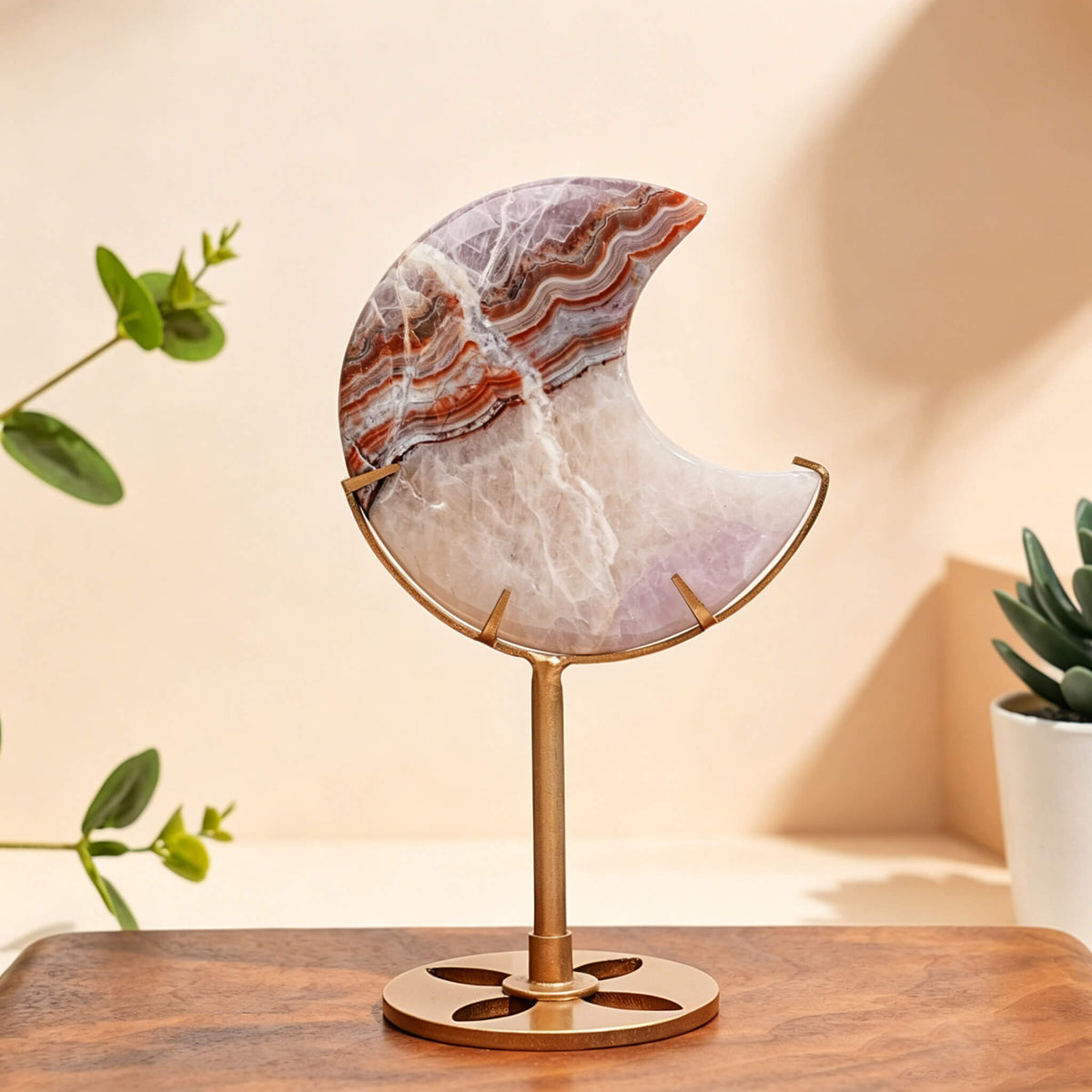 Moon Stone Crystal Carving on Stand AGATE AMETHYST