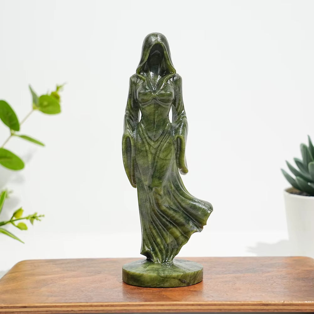 Hooded Lady Hand Carved Stone Statue Figure