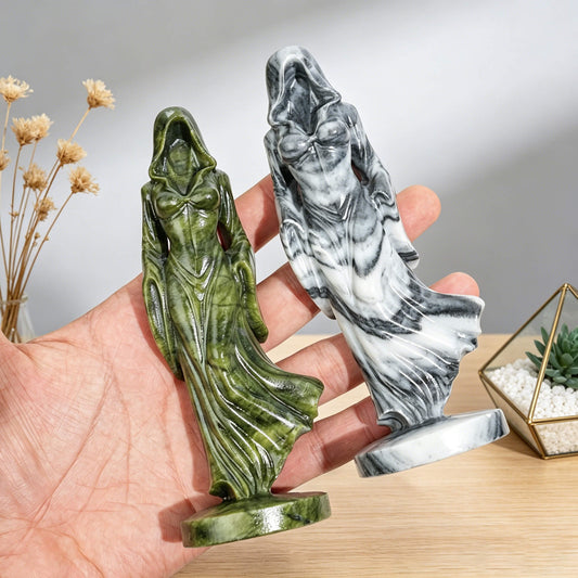 Hooded Lady Hand Carved Stone Statue Figure