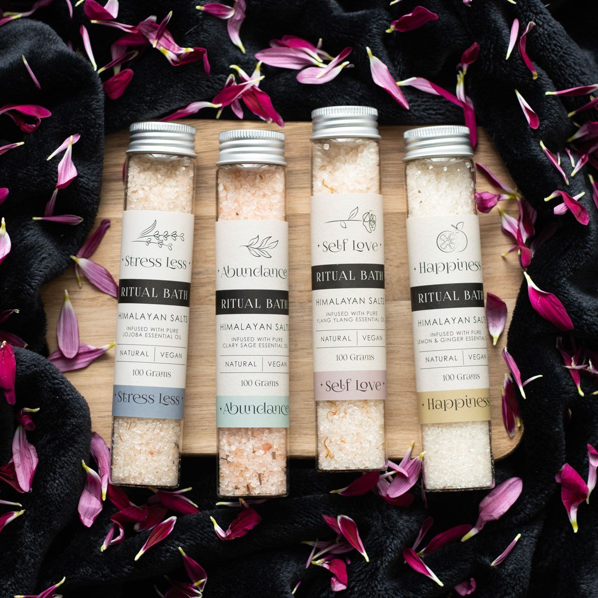 Herbal Magick Ritual Bath Salts Infused with Essential Oils Set of 4