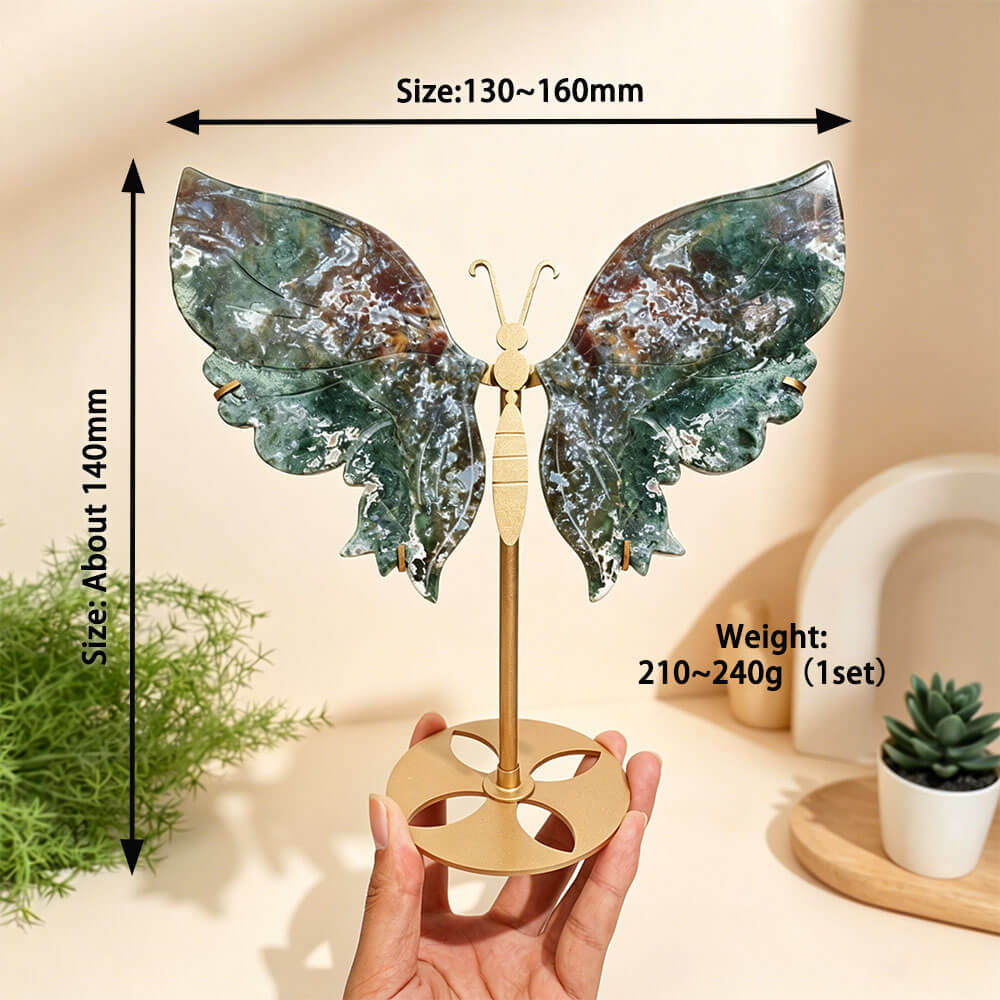 Butterfly Wings Carving on stand NATURAL OCEAN JASPER