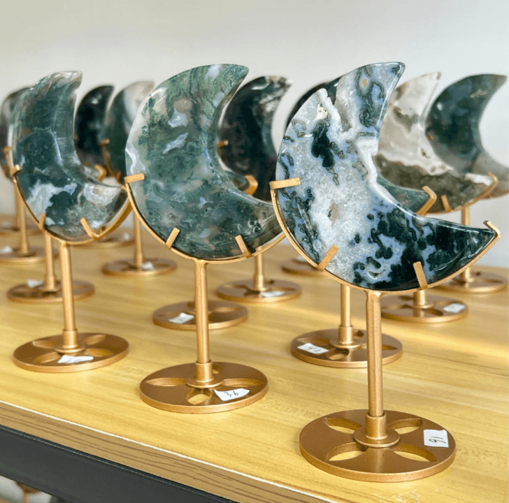 Moon Stone Crystal Carving on Stand MOSS AGATE