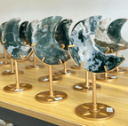 Moon Stone Crystal Carving on Stand MOSS AGATE