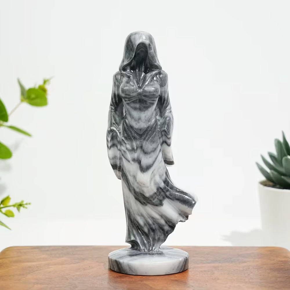 Hooded Lady Hand Carved Stone Statue Figure