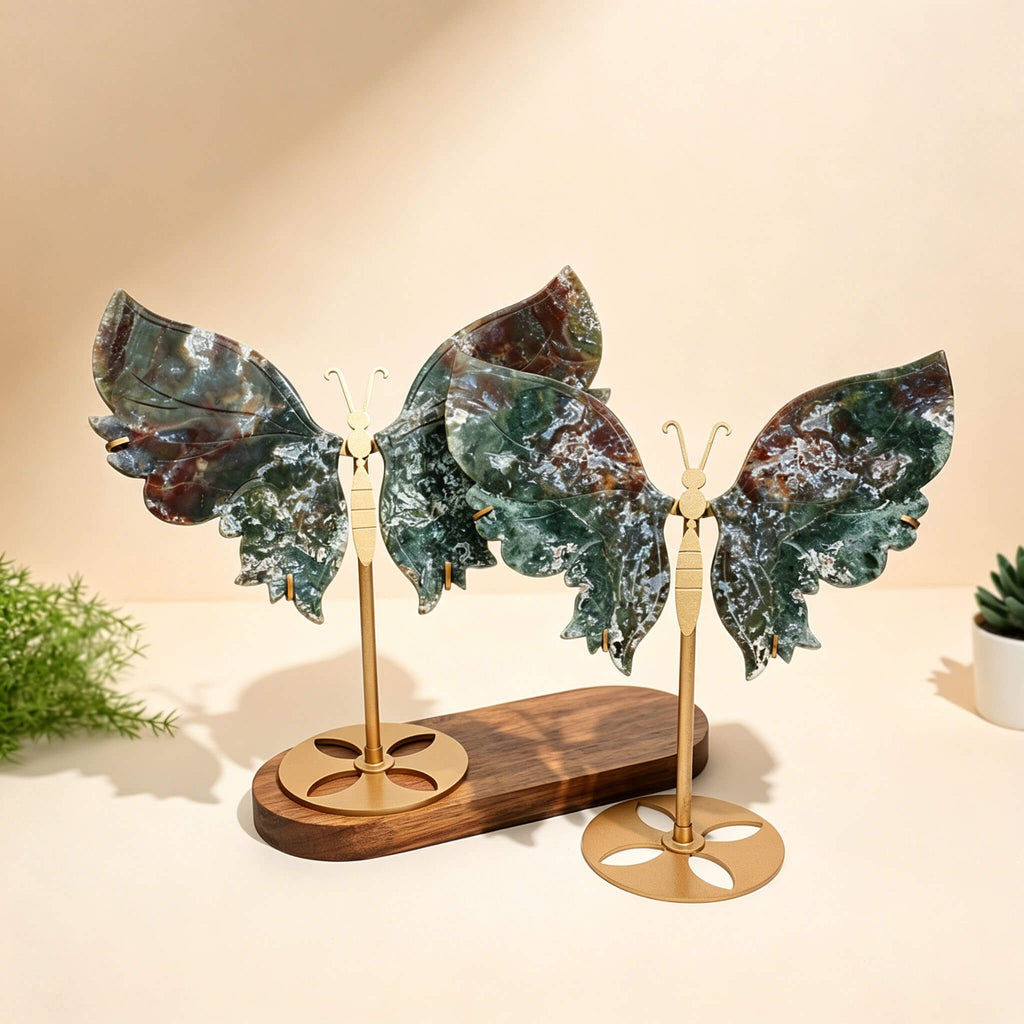 Butterfly Wings Carving on stand NATURAL OCEAN JASPER
