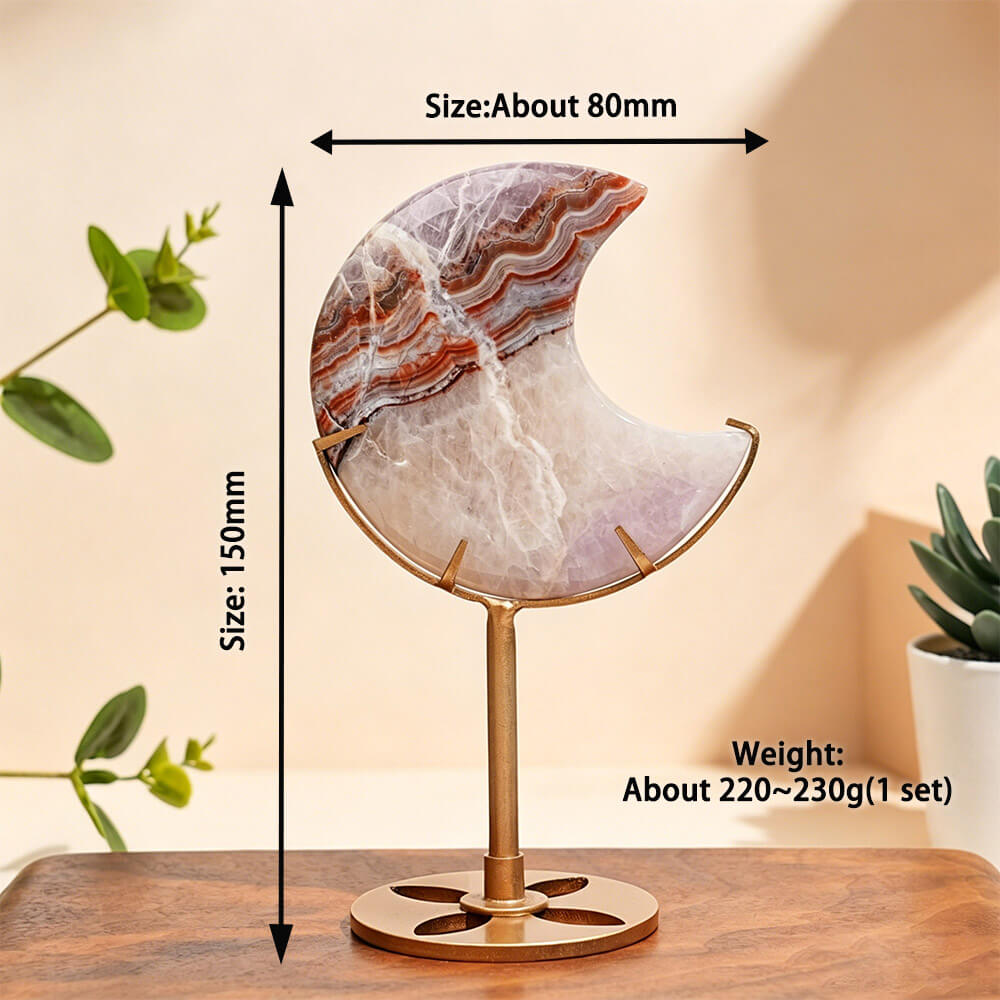 Moon Stone Crystal Carving on Stand AGATE AMETHYST