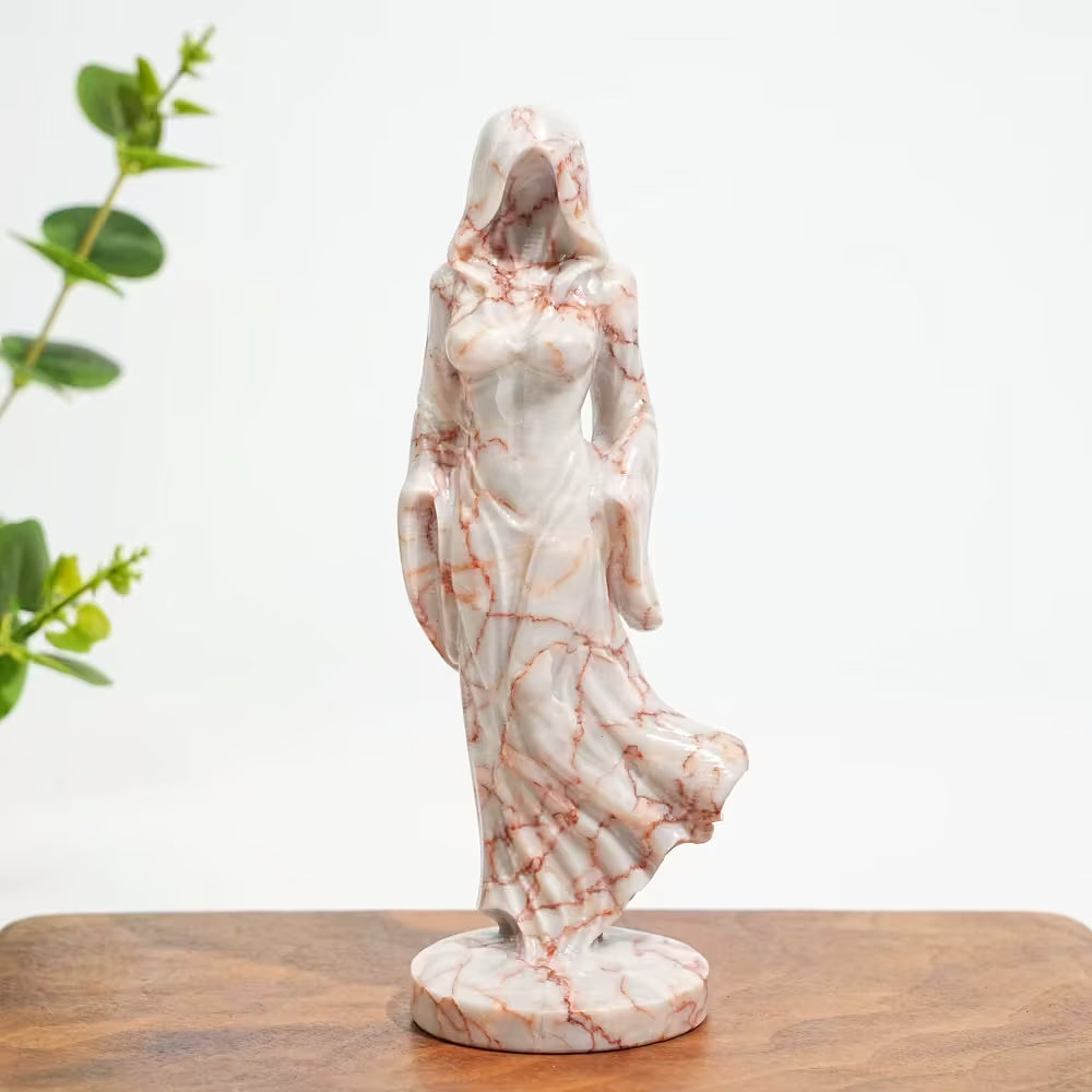 Hooded Lady Hand Carved Stone Statue Figure