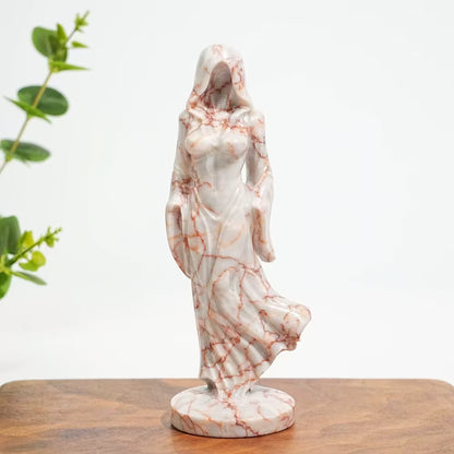 Hooded Hand Carved Stone Statue Figure