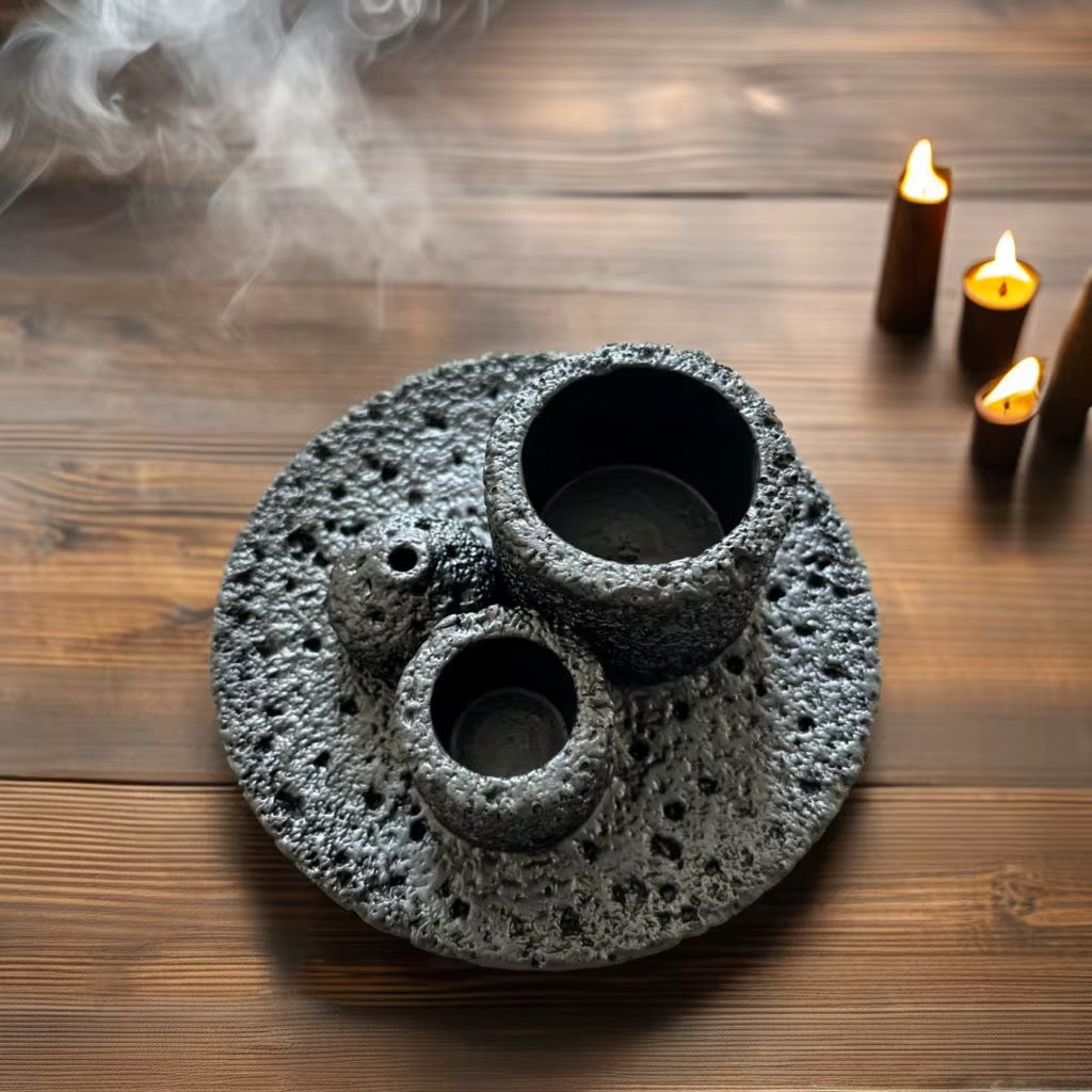 Multi Function Incense, Candle and Smudge Burner Resin Textured Tray