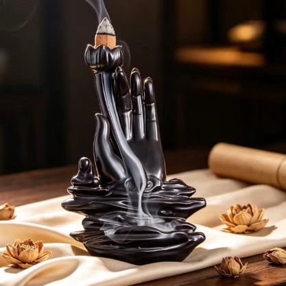 Lotus Hand Ceramic Backflow Incense Cone Holder