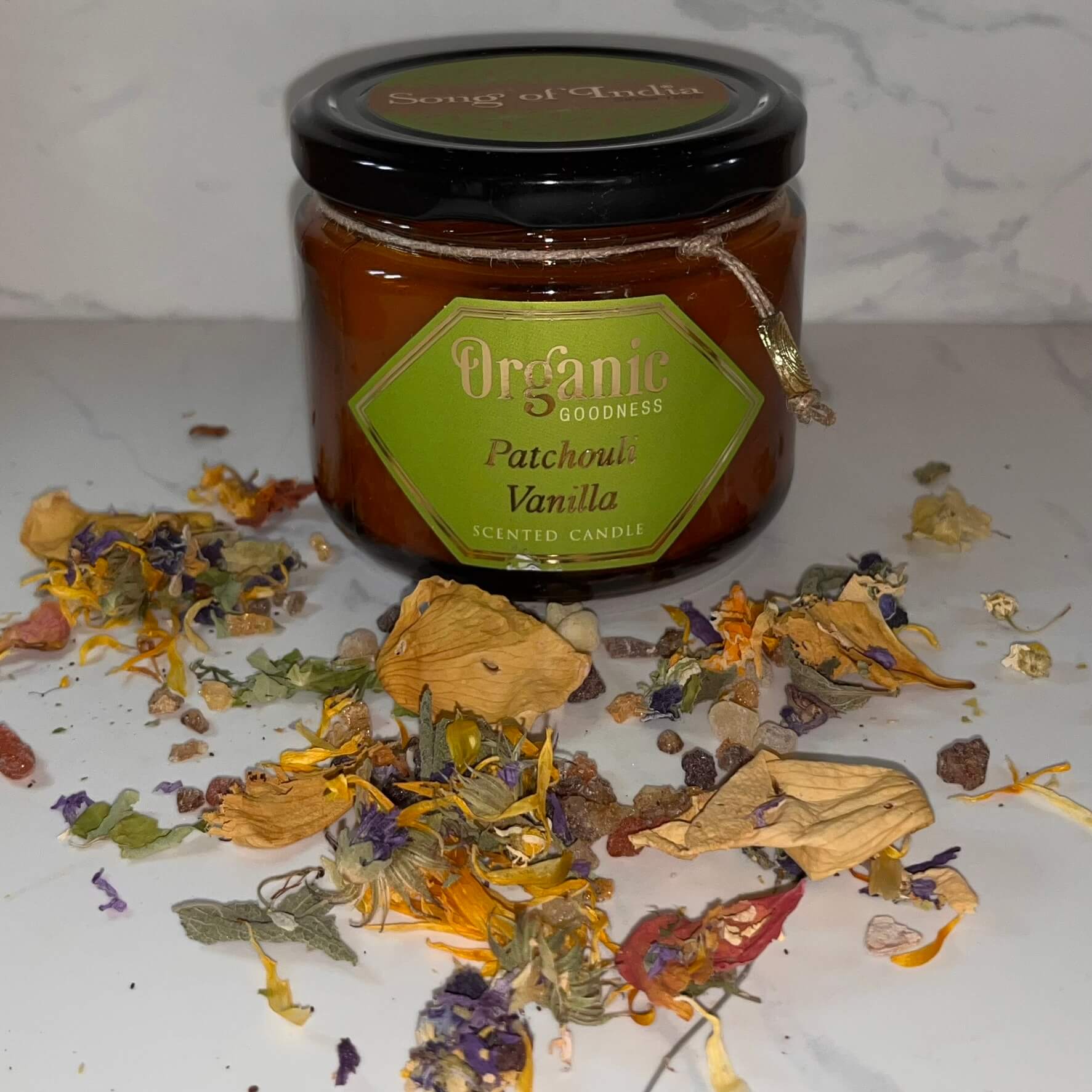 Organic Goodness Soy Candle PATCHOULI VANILLA in Amber Glass Jar