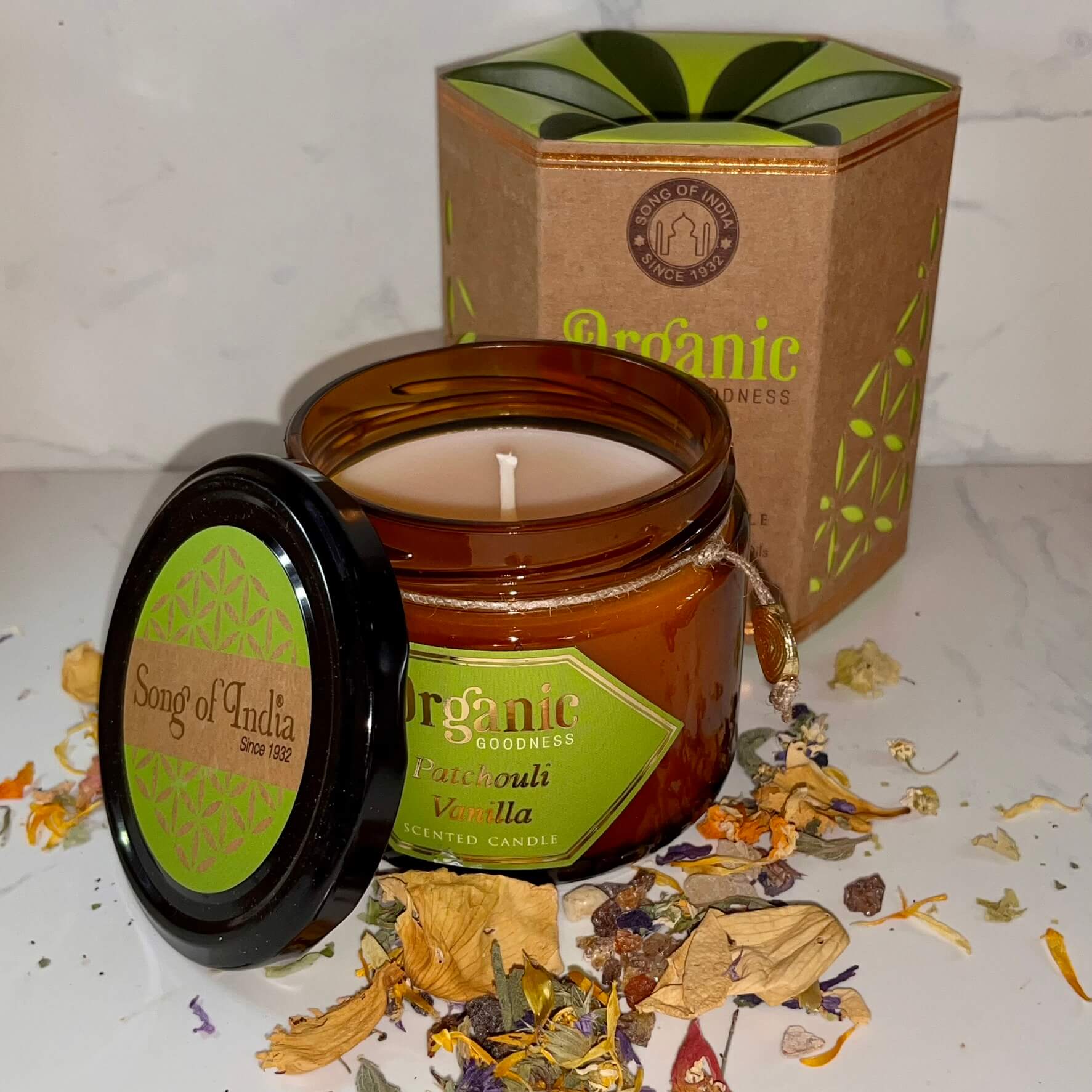 Organic Goodness Soy Candle PATCHOULI VANILLA in Amber Glass Jar