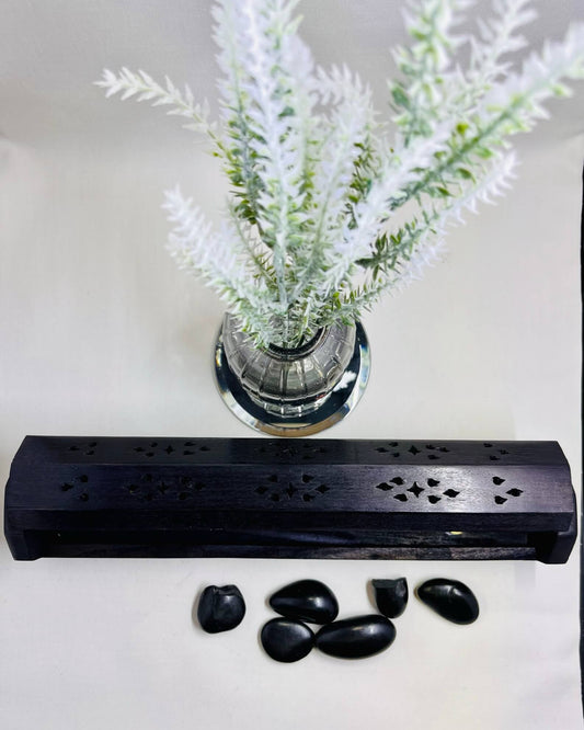 Wooden Black Hexagon Incense Holder Box Triple Moon