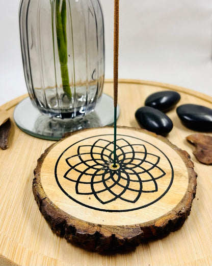 Wooden Flower of Life Incense Holder