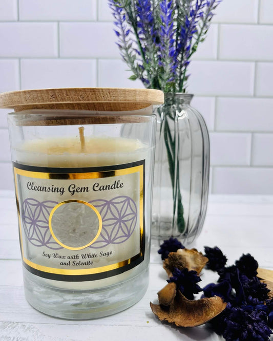 Harmonia WHITE SAGE Soy Wax Gem Candle - Selenite Cleansing