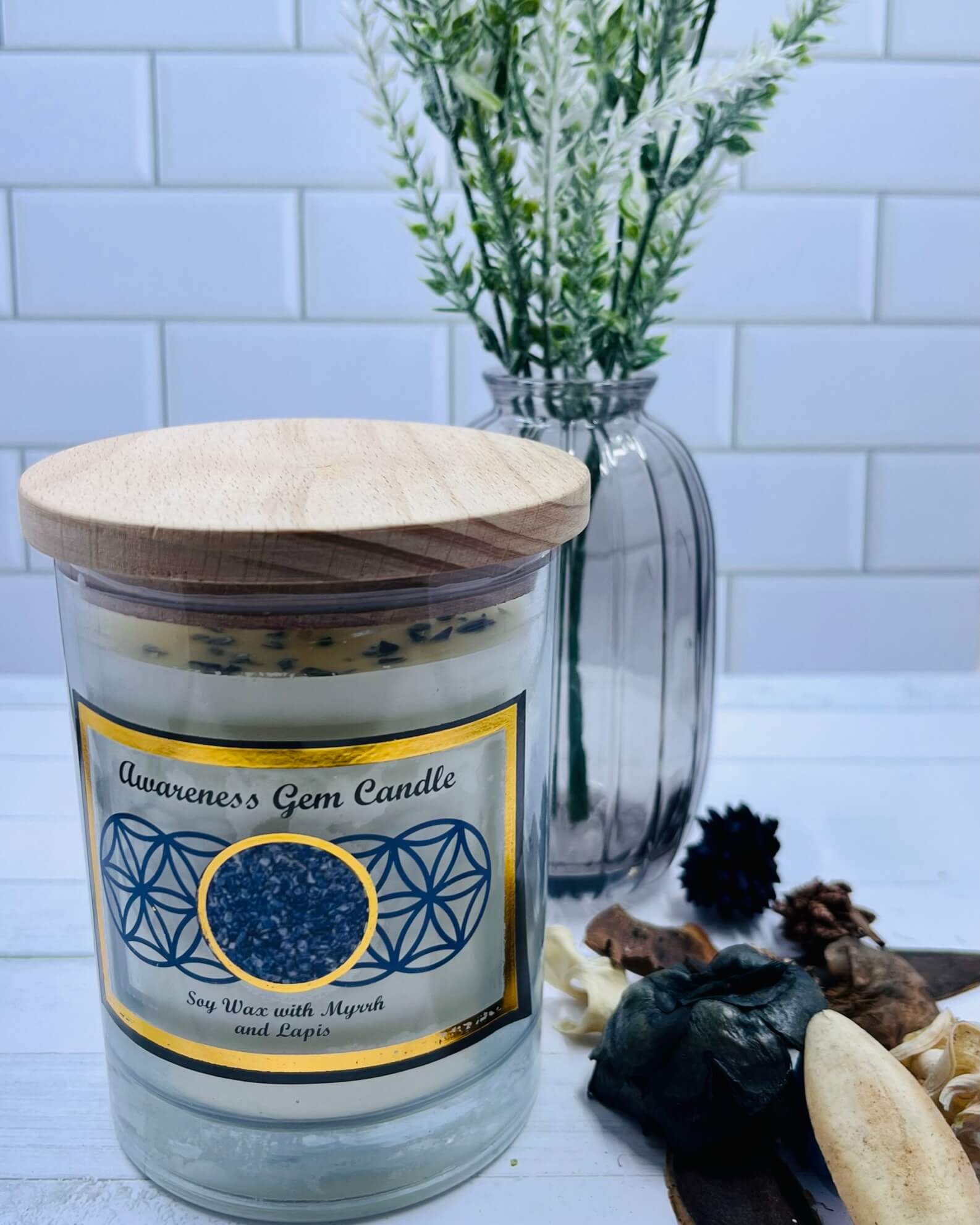 Harmonia MYRRH Soy Wax Gemstone Candle - Lapis Awareness