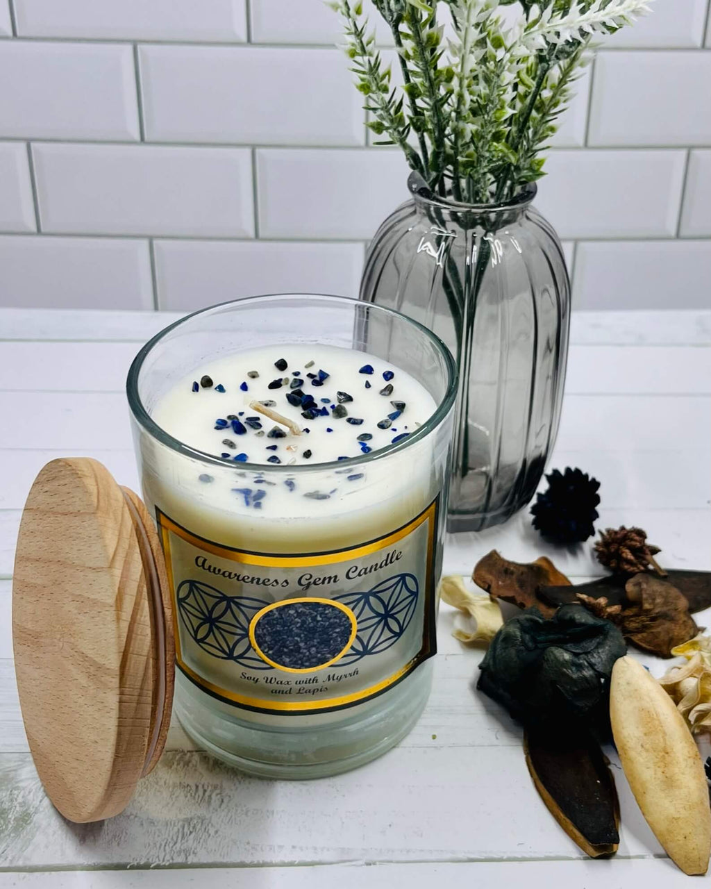 Harmonia MYRRH Soy Wax Gemstone Candle - Lapis Awareness