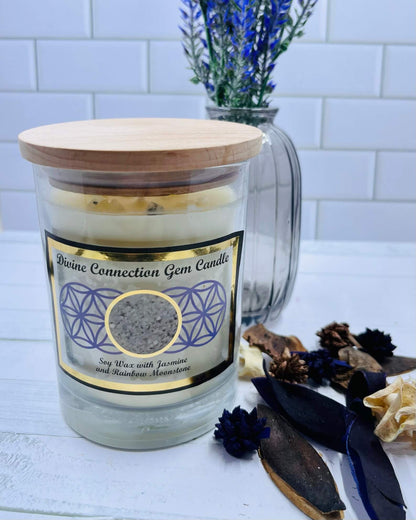 Harmonia JASMINE Soy Wax Gemstone Candle - Rainbow Moonstone