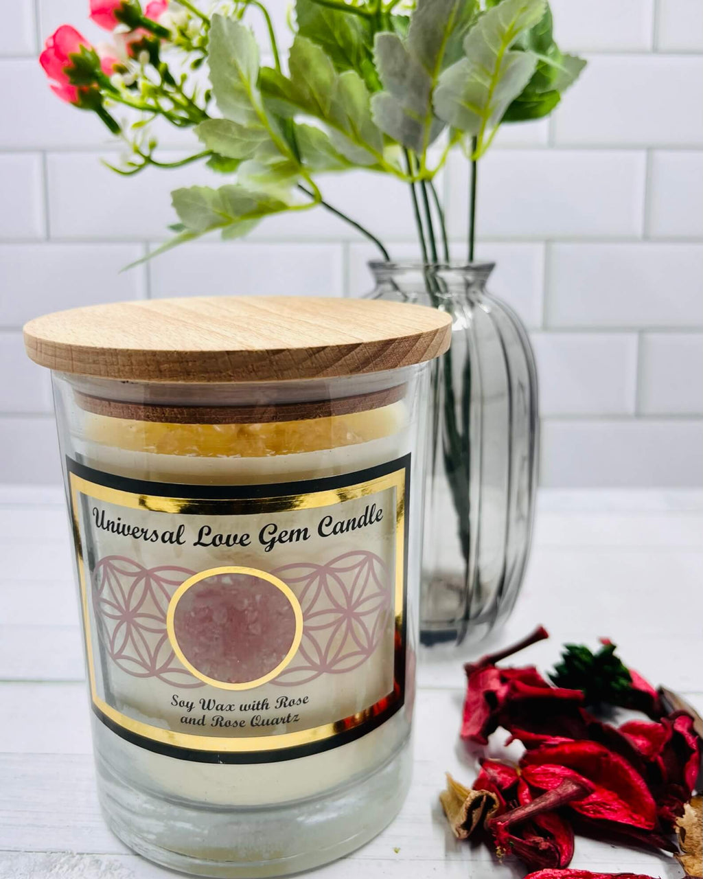 Harmonia ROSE Soy Wax Gemstone Candle - Rose Quartz Love