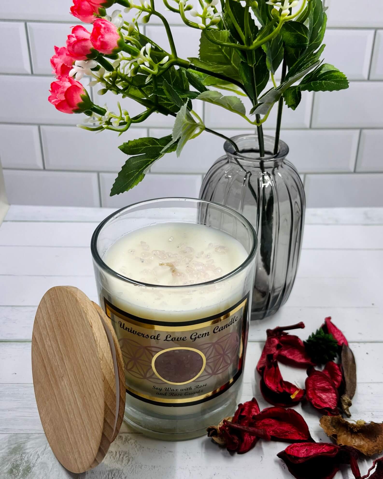 Harmonia ROSE Soy Wax Gemstone Candle - Rose Quartz Love