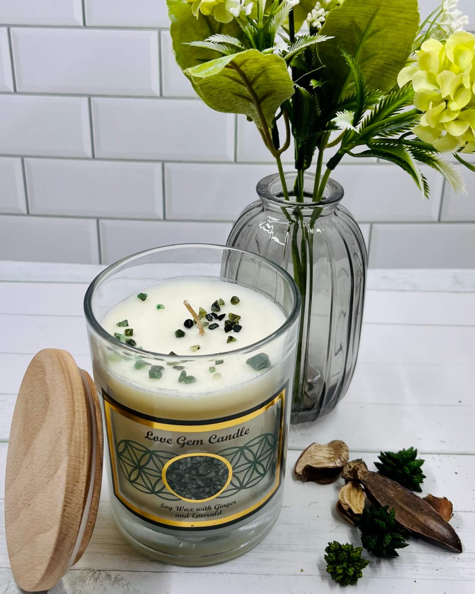 Harmonia GINGER Soy Wax Gemstone Candle - Emerald Love