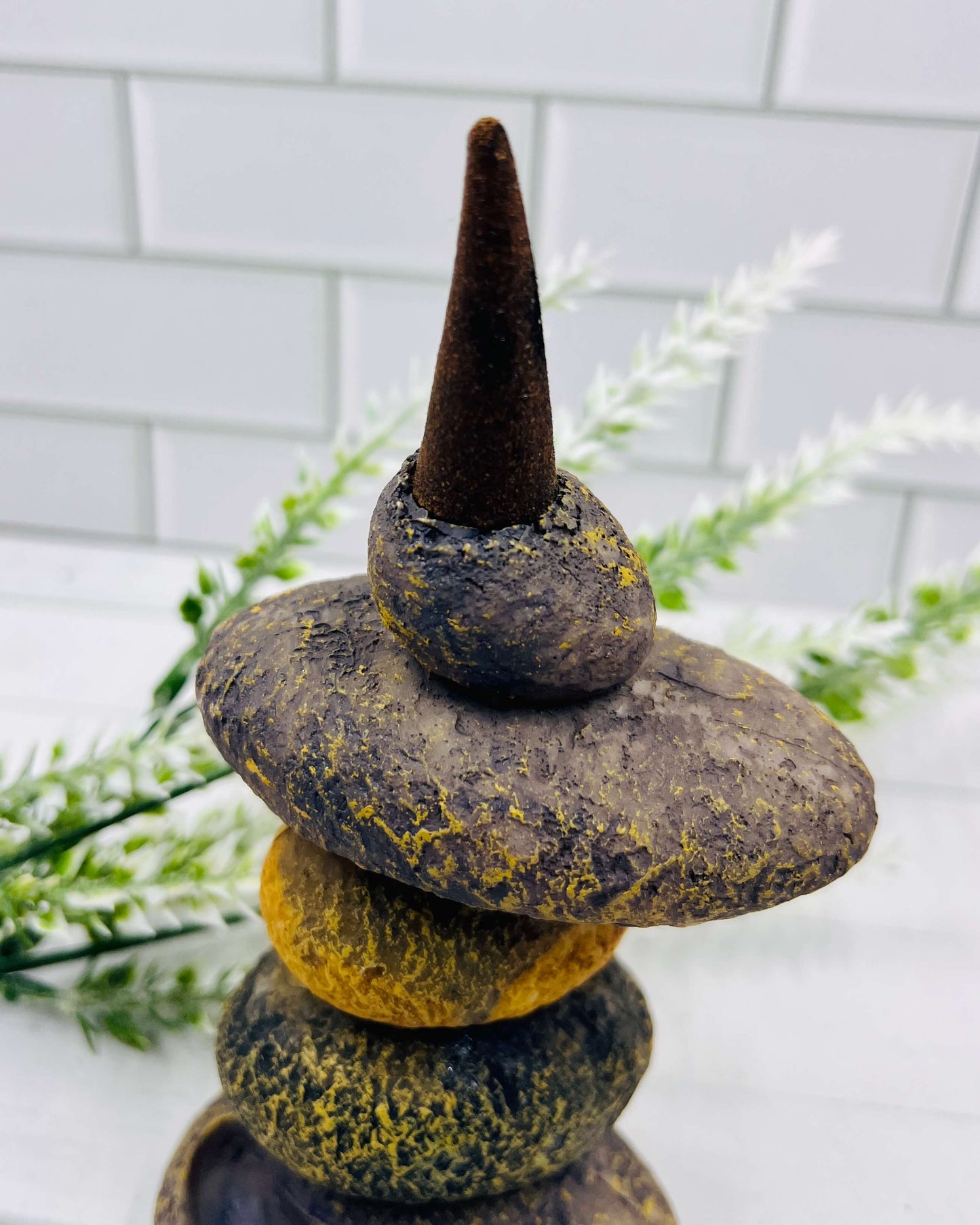 Backflow incense cone burner rock stack