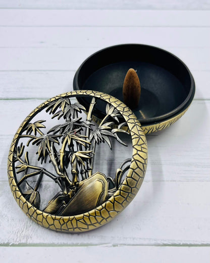 Incense Burner and coil Holder Copper Bamboo