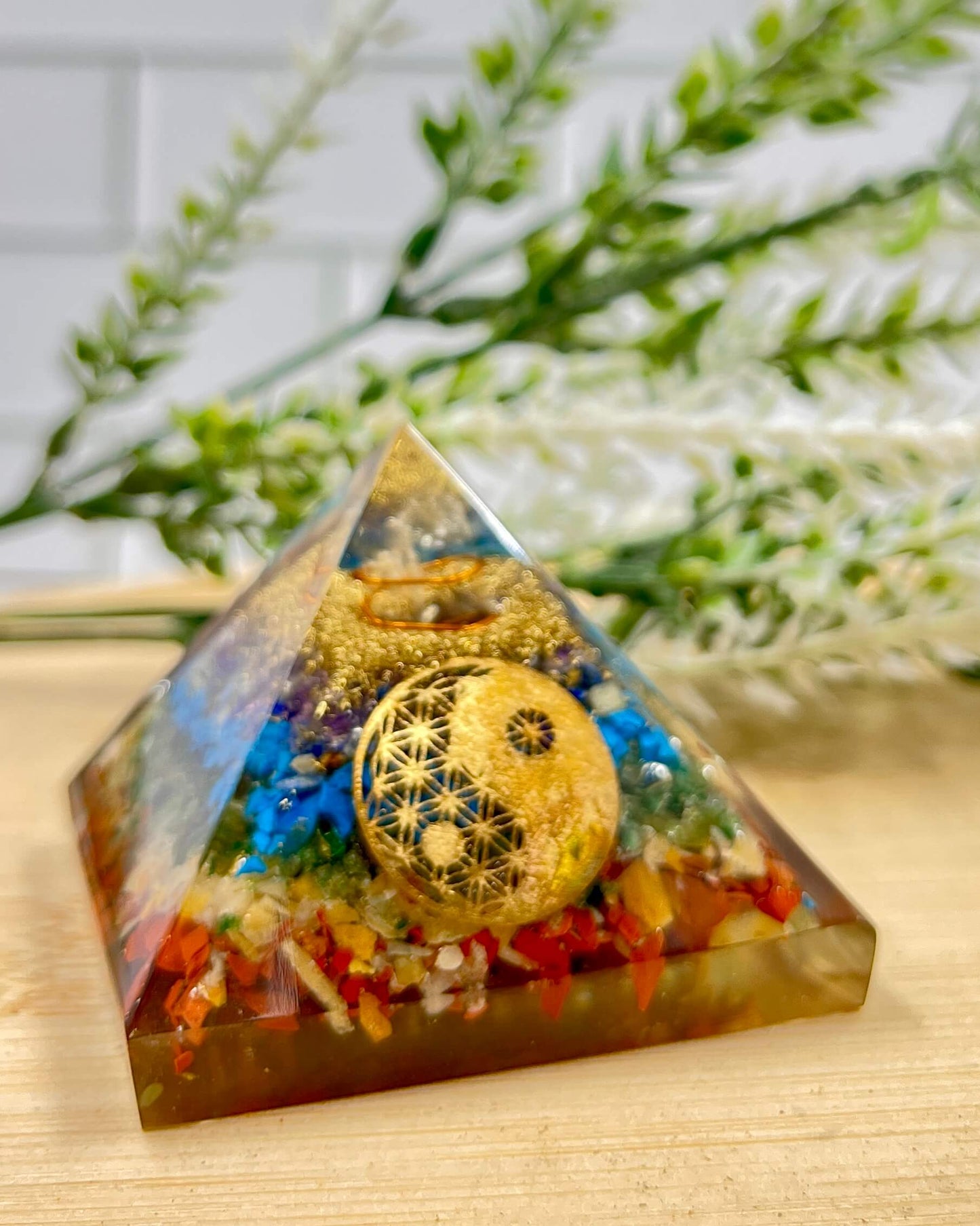 Orgonite Pyramid CHAKRA with medallion SMALL