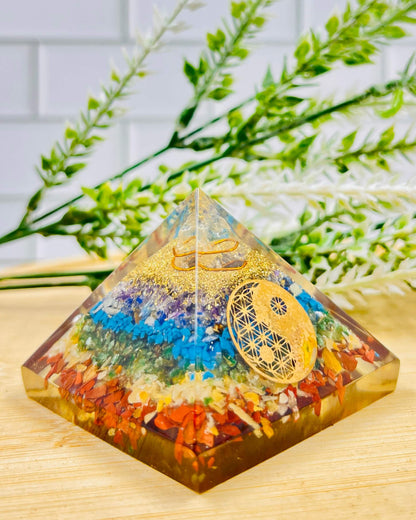 Orgonite Pyramid CHAKRA with medallion SMALL